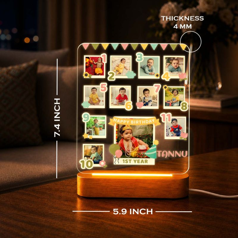 Personalized Baby's 1st Year Growth Journey Acrylic LED Photo Frame Lamp  Ideal First Birthday Decoration & Newborn Keepsake Gift Birthday Gift for Newborns & Toddlers